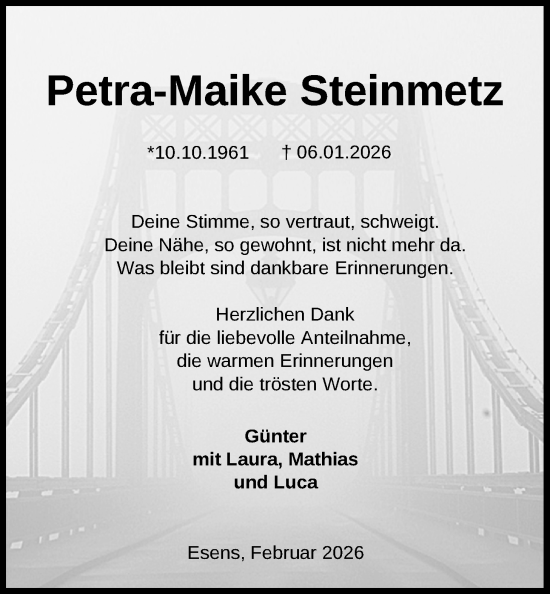 Traueranzeige von Petra-Maike Steinmetz von Nordwest-Zeitung