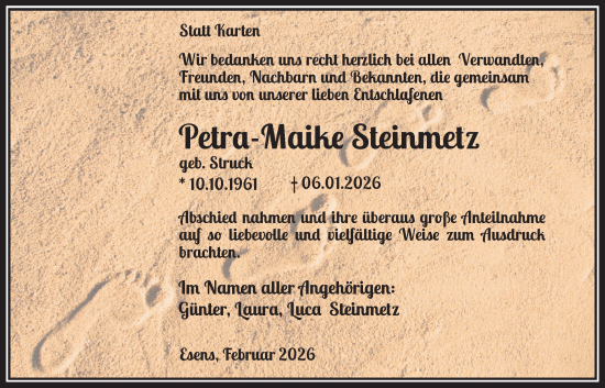Traueranzeige von Petra-Maike Steinmetz von WZ/JW/AH