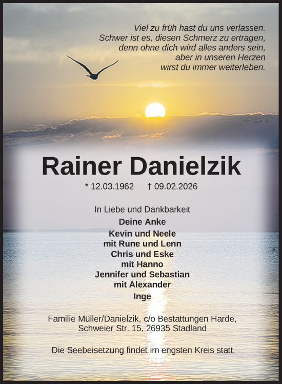 Traueranzeige von Rainer Danielzik von Nordwest-Zeitung