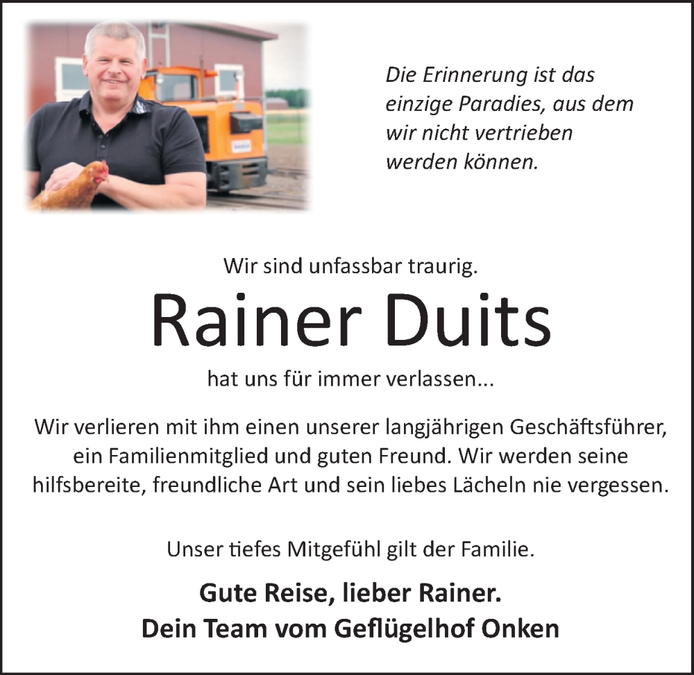  Traueranzeige für Rainer Duits vom 27.02.2026 aus Nordwest-Zeitung