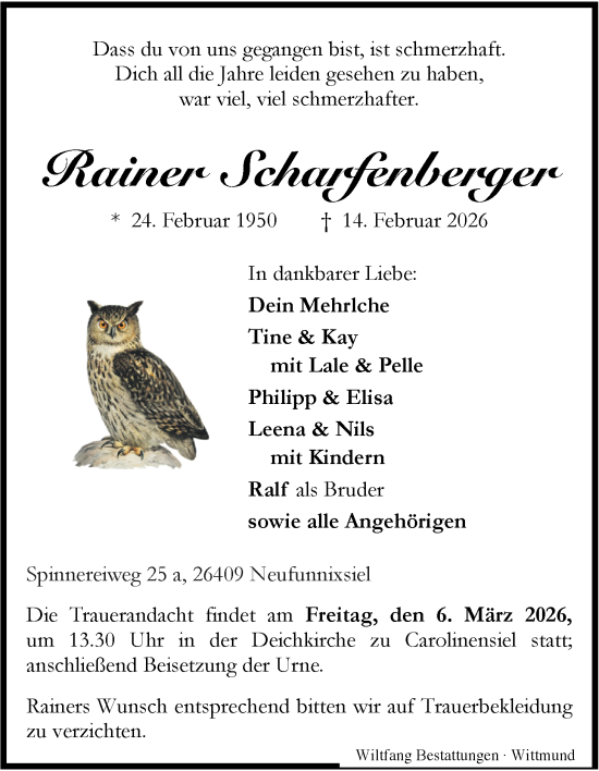 Traueranzeige von Rainer Scharfenberger von WZ/JW/AH