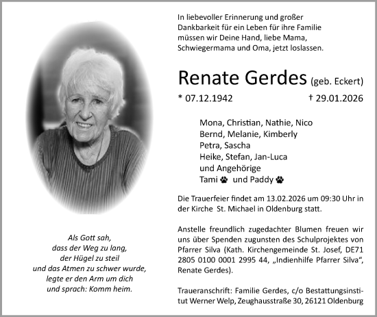 Traueranzeige von Renate Gerdes von Nordwest-Zeitung