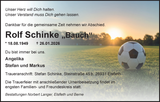 Traueranzeige von Rolf Schinke von Nordwest-Zeitung