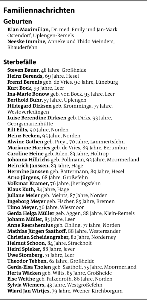  Traueranzeige für SBA Familiennachrichten vom 07.02.2026 aus Nordwest-Zeitung
