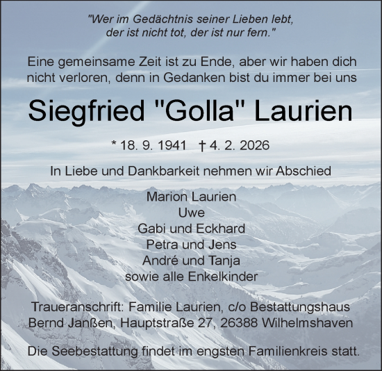 Traueranzeige von Siegfried Laurien von WZ/JW/AH
