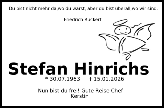 Traueranzeige von Stefan Hinrichs von WZ/JW/AH