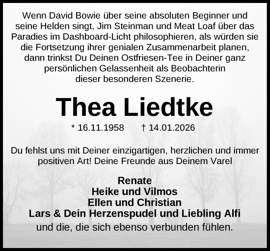 Traueranzeige von Thea Liedtke von Nordwest-Zeitung