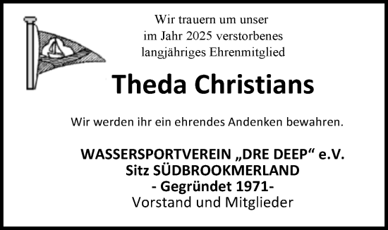 Traueranzeige von Theda Christians von Emder Zeitung