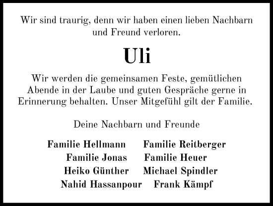 Traueranzeige von Uli Ackert von Nordwest-Zeitung