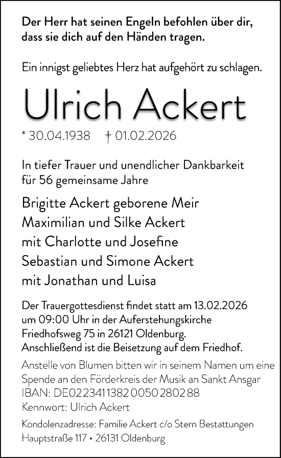 Traueranzeige von Ulrich Ackert von Nordwest-Zeitung