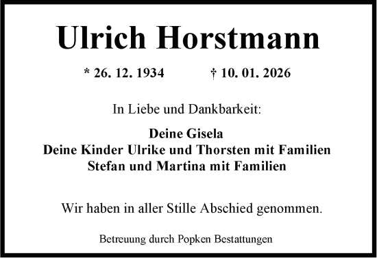 Traueranzeige von Ulrich Horstmann von WZ/JW/AH