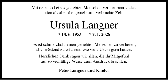 Traueranzeige von Ursula Langner von WZ/JW/AH