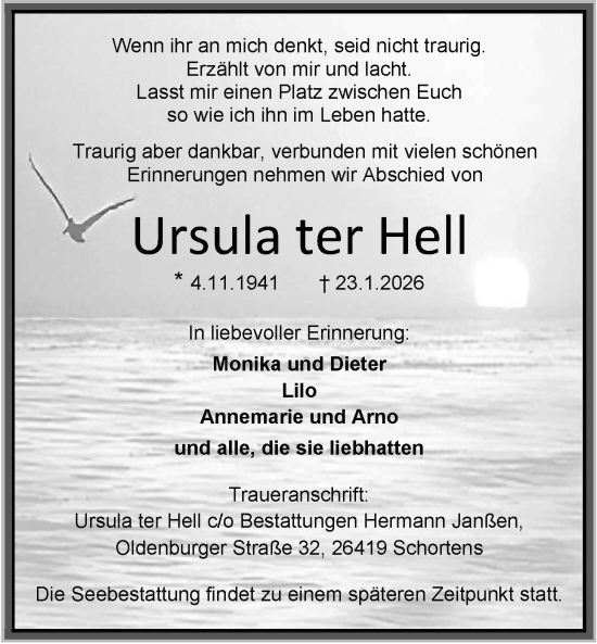 Traueranzeige von Ursula ter Hell von WZ/JW/AH