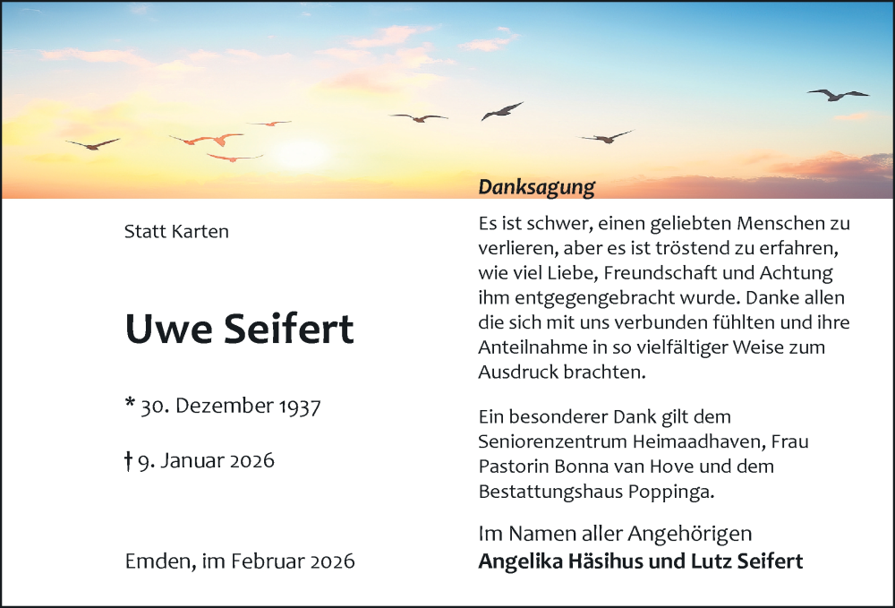 Traueranzeige für Uwe Seifert vom 14.02.2026 aus Emder Zeitung
