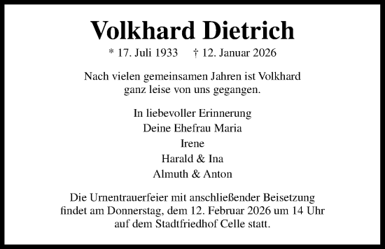 Traueranzeige von Volkhard Dietrich von Nordwest-Zeitung