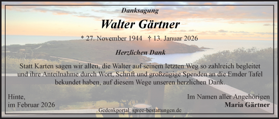 Traueranzeige von Walter Gärtner von Emder Zeitung