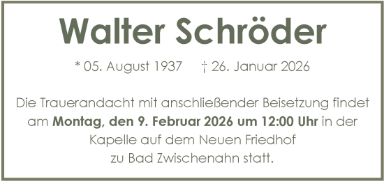 Traueranzeige von Walter Schröder von Nordwest-Zeitung