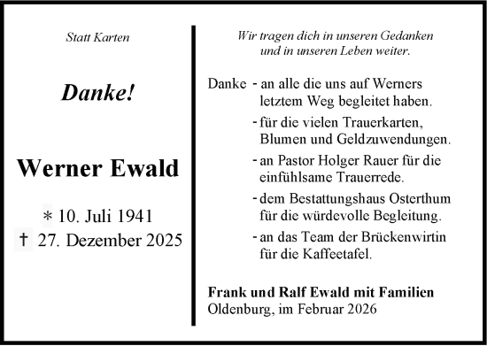 Traueranzeige von Werner Ewald von Nordwest-Zeitung