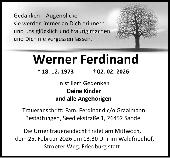 Traueranzeige von Werner Ferdinand von WZ/JW/AH
