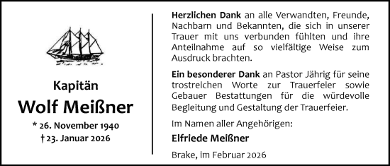 Traueranzeige von Wolf Meißner von Nordwest-Zeitung