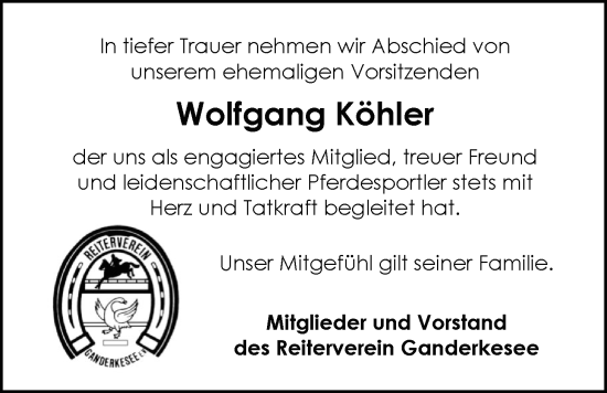 Traueranzeige von Wolfgang Köhler von Nordwest-Zeitung