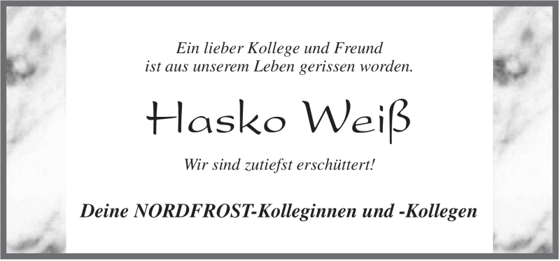  Traueranzeige für Hasko Weiß vom 18.10.2012 aus Jeversches Wochenblatt