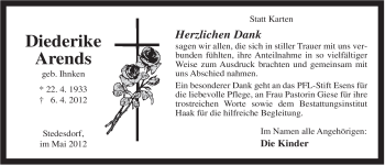 Traueranzeige von Diederike Arends von Rhein-Zeitung