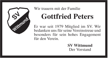 Traueranzeige von Gottfried Peters von Rhein-Zeitung
