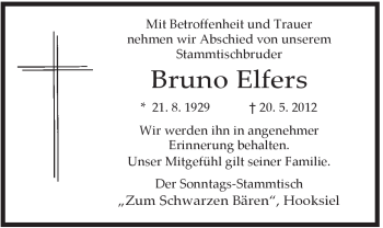 Traueranzeige von Bruno Elfers von Jeversches Wochenblatt