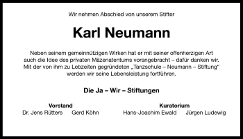 Traueranzeige von Karl Neumann von Wilhelmshavener Zeitung
