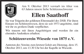 Traueranzeige von Ellen Saathoff von Rhein-Zeitung
