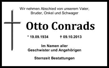 Traueranzeige von Otto Conrads von Wilhelmshavener Zeitung