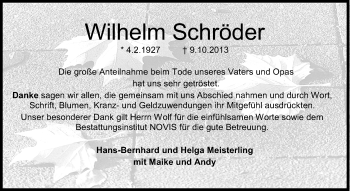 Traueranzeige von Wilhelm Schröder von Wilhelmshavener Zeitung