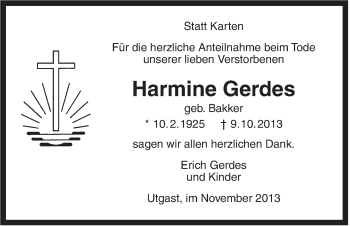 Traueranzeige von Harmine Gerdes von Rhein-Zeitung