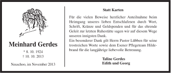 Traueranzeige von Meinhard Gerdes von Rhein-Zeitung