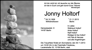 Traueranzeige von Jonny Holtorf von Wilhelmshavener Zeitung