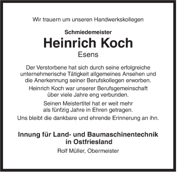 Traueranzeige von Heinrich Koch von Rhein-Zeitung