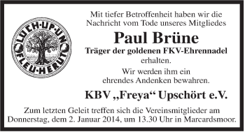 Traueranzeige von Paul Brüne von Rhein-Zeitung