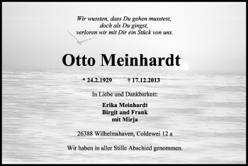 Traueranzeige von Otto Meinhardt von Wilhelmshavener Zeitung