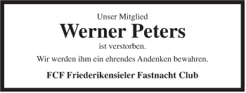 Traueranzeige von Werner Peters von Jeversches Wochenblatt