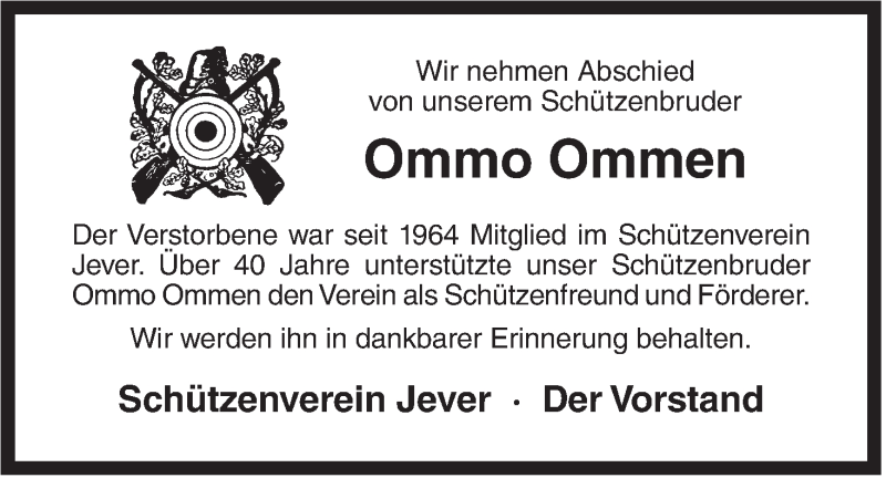  Traueranzeige für Ommo Ommen vom 25.04.2013 aus Jeversches Wochenblatt