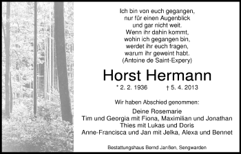 Traueranzeige von Horst Hermann von Wilhelmshavener Zeitung