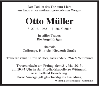 Traueranzeige von Otto Müller von Rhein-Zeitung