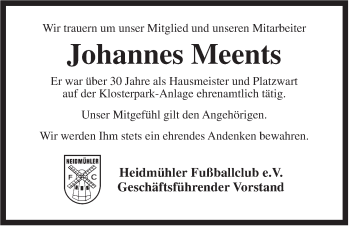 Traueranzeige von Hans Meents von Jeversches Wochenblatt