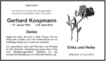Traueranzeige von Gerhard Koopmann von Rhein-Zeitung