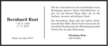 Traueranzeige von Bernhard Rust von Rhein-Zeitung