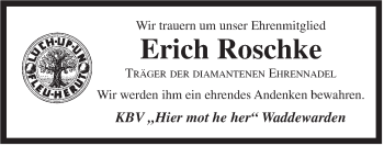 Traueranzeige von Erich Roschke von Jeversches Wochenblatt