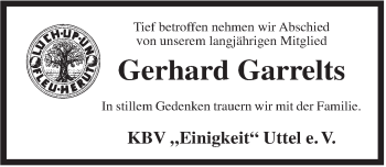 Traueranzeige von Gerhard Garrelts von Rhein-Zeitung