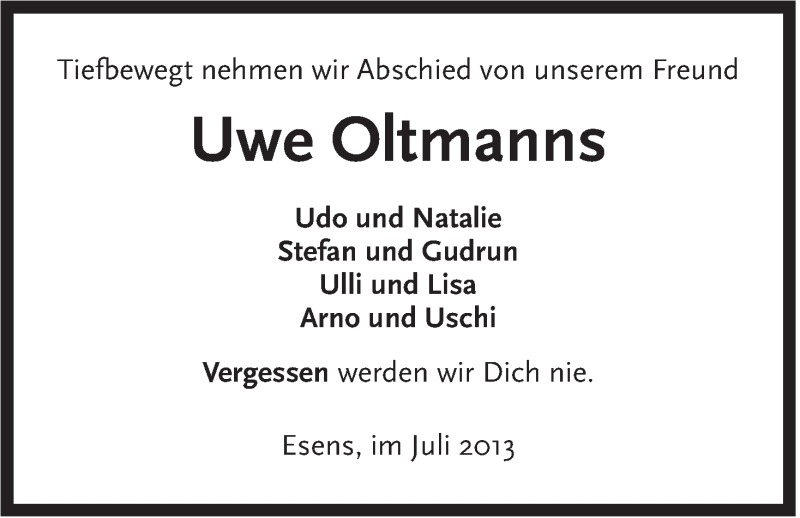  Traueranzeige für Uwe Oltmanns vom 17.07.2013 aus Rhein-Zeitung