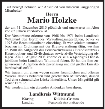 Traueranzeige von Mario Holzke von Rhein-Zeitung